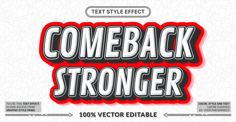 Naklejka premium Editable text style effect - Comeback Stronger text style theme.