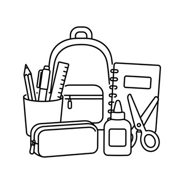 School backpack and stationery for study and creativity flat design.