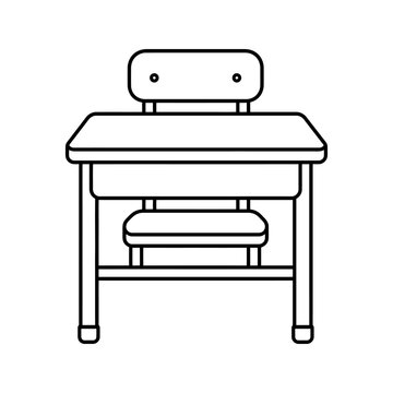 School desk and chair linear icon for classroom seating and furniture.