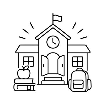 School building line icon representing primary campus education facility.