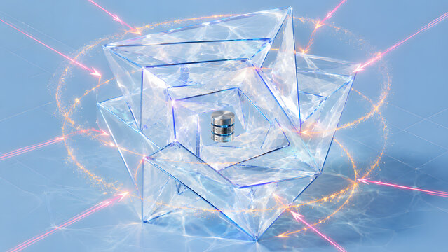 Secure Cloud Data Storage and Cyber Security Encryption Concept with Protective Glass Layers