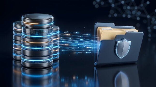 Secure Server Data Transfer into Encrypted Classified Folder with Cyber Security Shield Protection