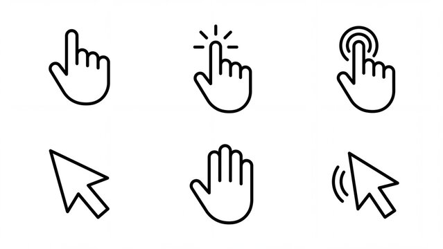 Mouse cursor and hand pointer icons isolated on white background