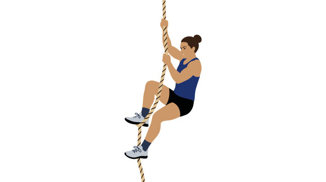 Woman climbing rope, fitness, strength training, isolated