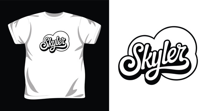 Skyler name text logo in bubble cloud shape for t shirt design.