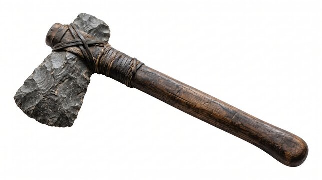 Ancient stone axe with a wooden handle