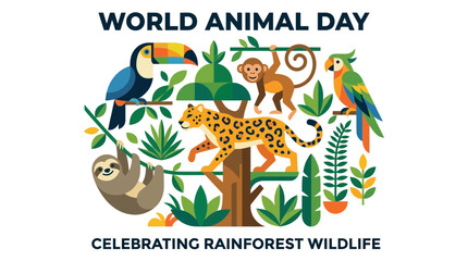 Naklejka premium Flat Vector Illustration of Rainforest Animals for World Animal Day