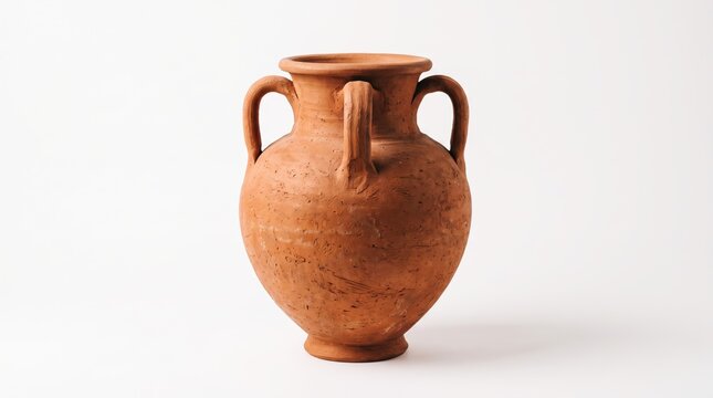 Ancient brown clay amphora vase with two handles