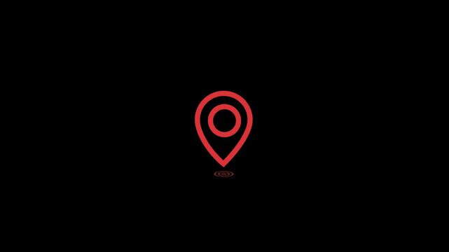 red outline location pin animation with ground ring gps map marker symbol navigation destination pointer graphic element seamless looping video asset 4k