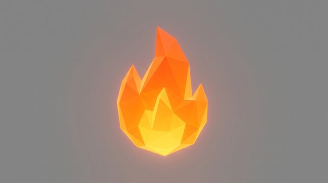 Abstract low poly fire flame icon isolated on a grey background.