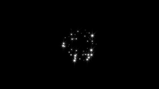 Magical twinkle star brust, glitter animation featuring sparkling white stars, cartoon doodle starbursts, festive shining effect on black screen background in 4k resolution