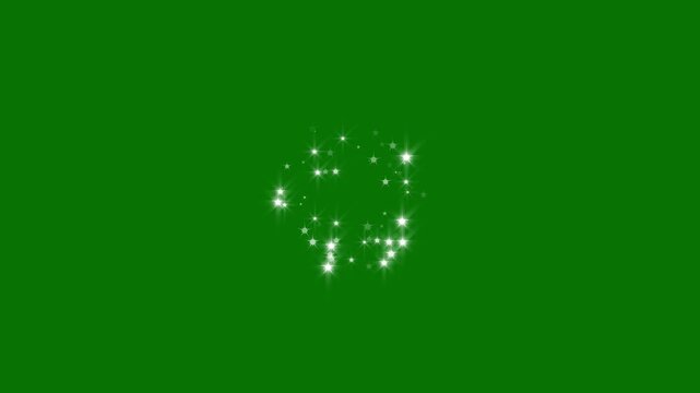 Magical twinkle star brust, glitter animation featuring sparkling white stars, cartoon doodle starbursts, festive shining effect on green screen background in 4k resolution