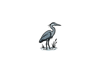 Obraz premium Heron Standing In Shallow Water With Reeds Isolated Vector Illustration