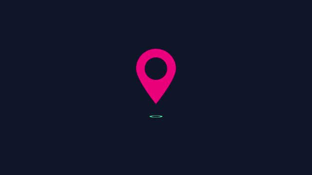 pink location pin animation with ground ring gps map marker symbol navigation destination pointer outline graphic element seamless looping video asset 4k
