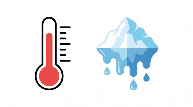 Thermometer and Melting Iceberg Symbolizing Global Warming and Climate Change