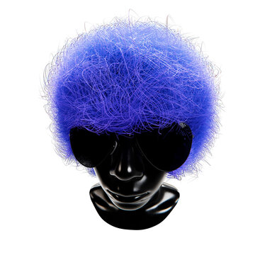 3d mannequin head with colourful afro hairstyle and glasses, transparent background