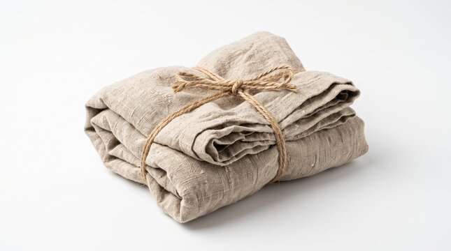 Folded grey linen fabric tied with natural twine