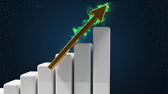 Glowing arrow follows the increasing bar chart in business growth illustration