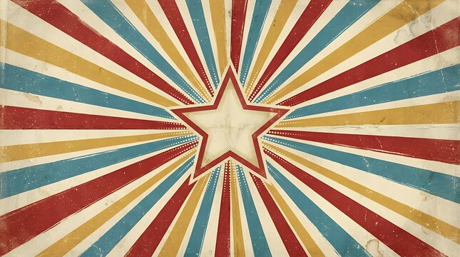 Nostalgic radial ray backdrop featuring a center star element and retro stripe burst pattern inspired by classic carnival themes background texture retro sunburst background central star radial rays