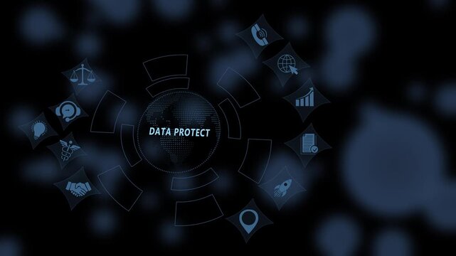 Cybersecurity data protection concept featuring digital globe interface with global network security and advanced information privacy technology for corporate digital infrastructure solutions