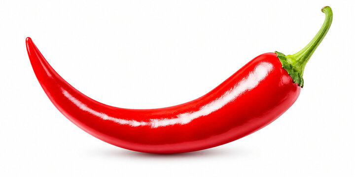 Glossy red chili pepper isolated on white background