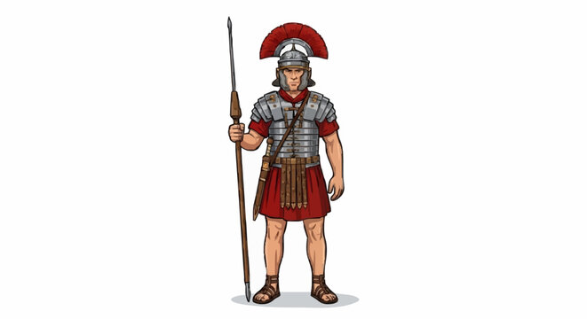 Ancient Roman Legionary Centurion Soldier Holding Spear Illustration Isolated on White Background