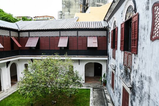 High angle view of Mandarin House built in 1869 showing traditional courtyard architecture with window shutters
