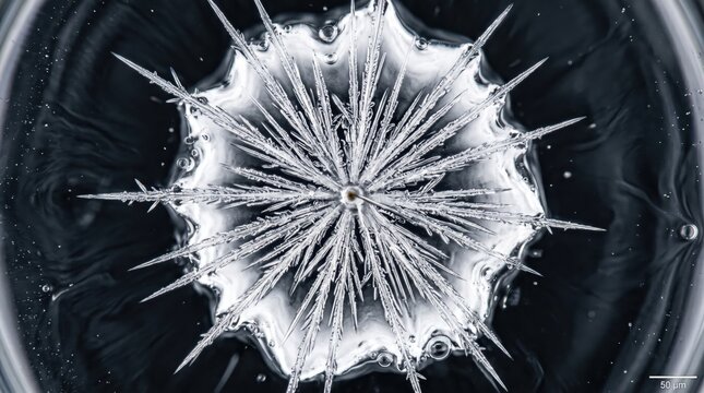 Supercooled water crystallization burst starburst ice texture