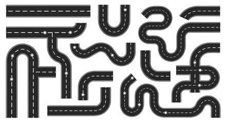 Fototapeta premium Abstract black and white labyrinth pattern with intertwined road-like lines and curves.