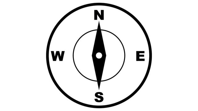 Black and white compass icon with cardinal directions.