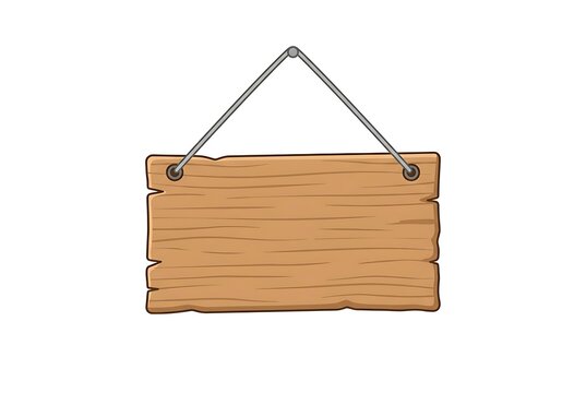 Blank hanging wooden sign board vector illustration on plain white background