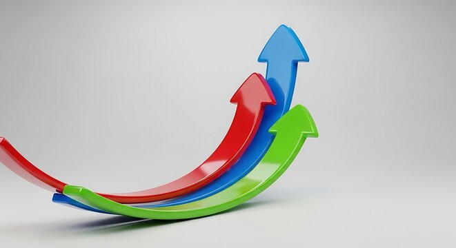 Three vibrant arrows curving upwards signify growth and positive financial progress