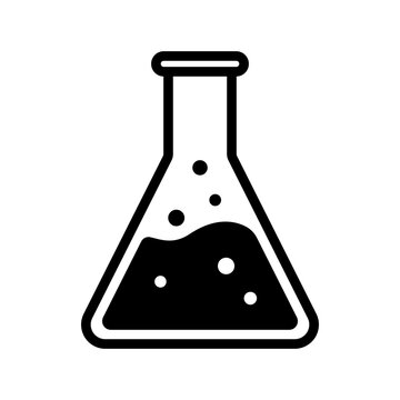 Chemical reaction flask symbol with liquid and bubbles PNG icon