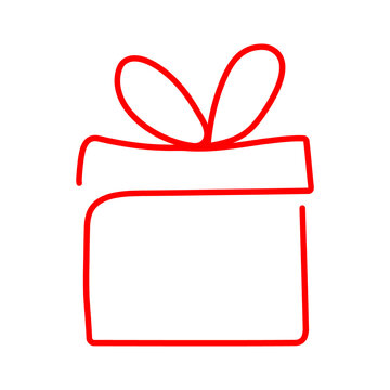 Minimalist Red One Line Gift Box - Simple Present Bow Line Art Symbol