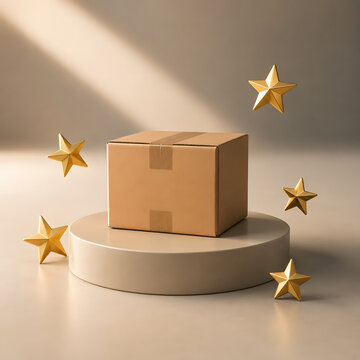 Customer Review Concept With Generic Parcel and Floating Star Symbols