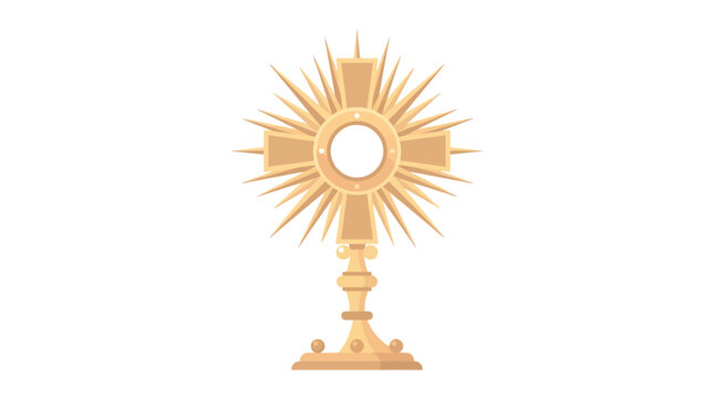 Golden monstrance featuring intricate rays and circular display for holy sacrament worship in christian liturgical ceremonies