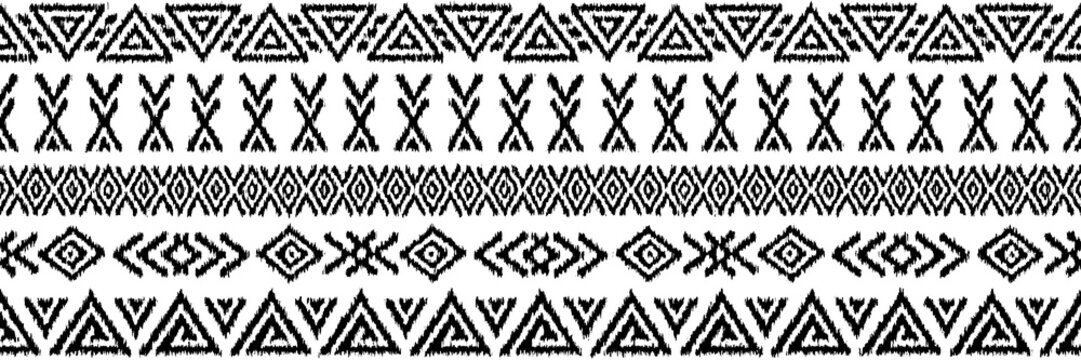 Seamless border, ethnic geometric ornament, African or Indian style tribal pattern, vector design, isolated on white background