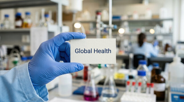 Laboratory glove holding health card during antimicrobial resistance testing research