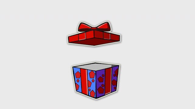 4K Animated Closed Blue Purple Gift Box with Red Pattern and Red Ribbon Bow, Isolated Alpha