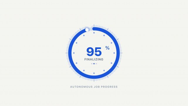 Blue circular progress indicator for autonomous job status bar at ninety five percent. Suitable for digital projects and technology concepts.