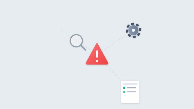 Conceptual animation of system diagnostics showing a warning icon resolved to a green checkmark.