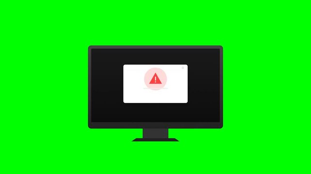 Computer Monitor With System Error Warning Popup Message and Red Alert Icon on Green Screen Background