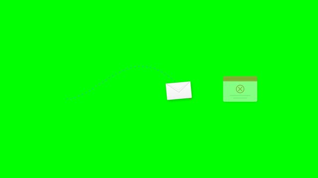 Email Delivery Failure Concept Animation with Envelope Icon and Error Message Popup on Green Screen