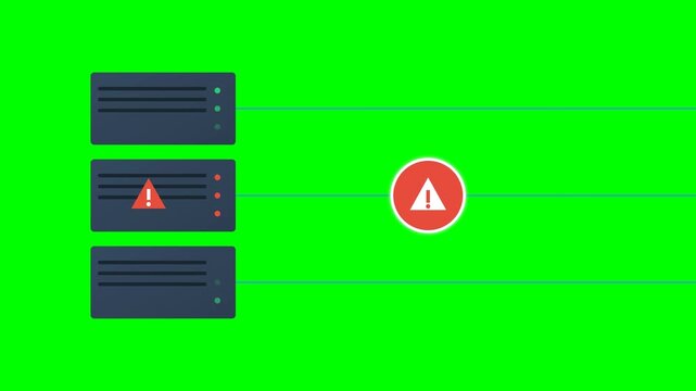 Animated Data Center Server Network Connection Error Icon with Red Warning Sign on Green Screen