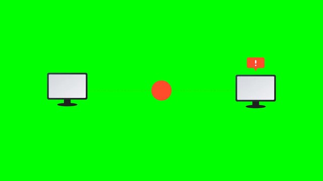 Computer Network Connection and Failed Data Transfer Alert Animation on Green Screen Background