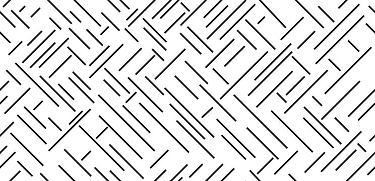 Seamless Abstract Black and White Geometric Diagonal Hatching Line Pattern Vector, Minimalist Crosshatch Texture Background for Textile Print, Wrapping Paper, and Modern Web Design