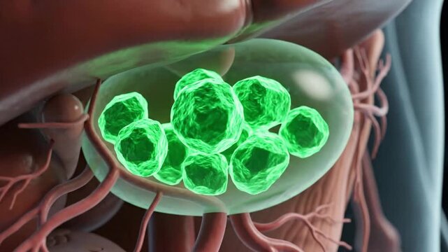 Gallbladder with Gallstones and Surrounding Digestive Anatomy. 4K Video