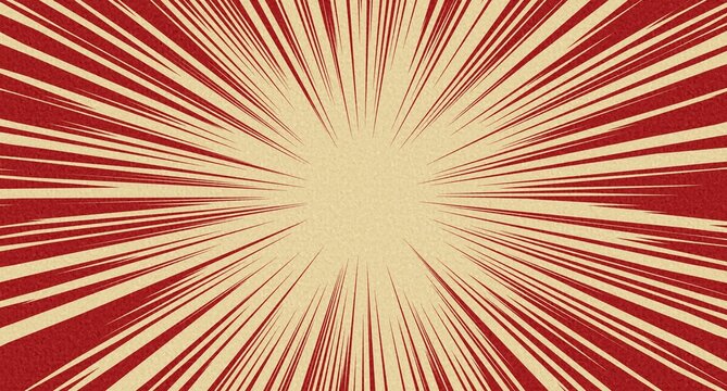 Red comic speed lines background with vintage radial burst effect and center copy space