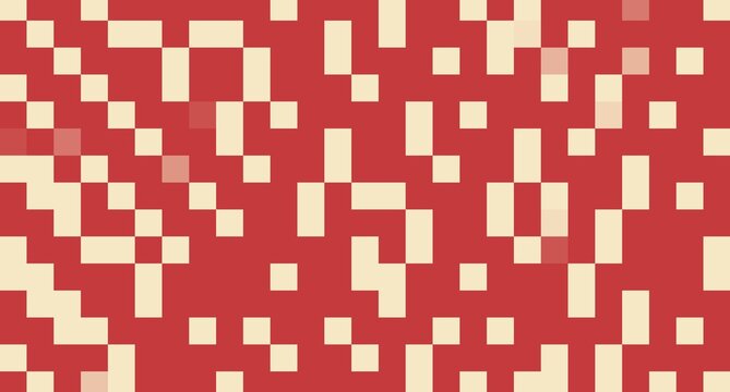 Abstract red and cream pixel grid pattern background with retro 8bit digital mosaic geometric square design