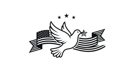 Obraz premium Dove with American flag ribbon and stars memorial vector illustration